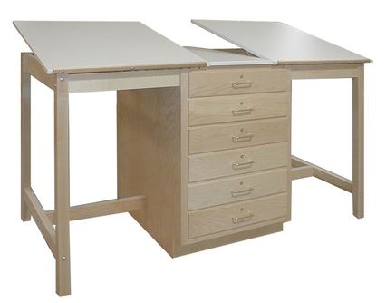 Hann WD-80 Dual Station Drawing Table with 6 Oversized Drawer Storage Cabinet