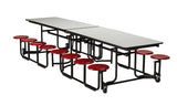 KI UF128/PY Uniframe Rectangle Folding Cafeteria Table with 16 Stools and Black Frame 12'L x 27"H