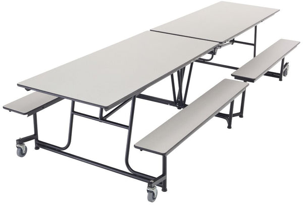 AmTab MBT12 Rectangle Mobile Bench Cafeteria Table with DynaRock Edge 12 Feet - Quick Ship