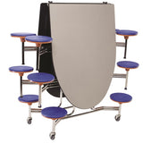AmTab MSE1012 Elliptical Mobile Cafeteria Table with 12 Stools and Chrome Frame 10 Feet - Quick Ship