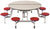 AmTab MSR608 Round Mobile Cafeteria Table with DynaRock Edge 8 Stools and Chrome Frame 60" Diameter - Quick Ship