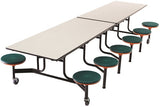 AmTab MST1212 Rectangle Mobile Cafeteria Table with 12 Stools and Black Frame 12 Feet - Quick Ship