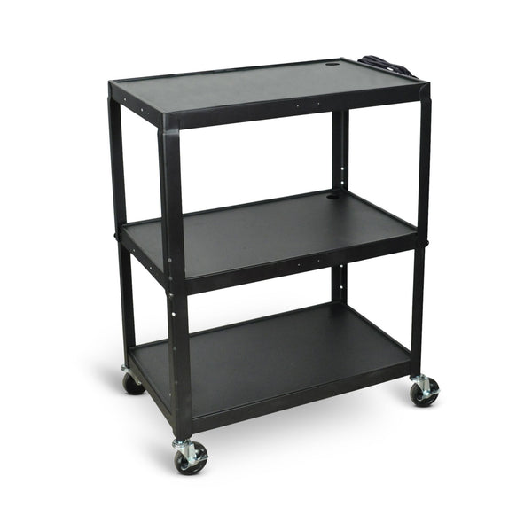 Luxor AVJ42XL Extra Large Three Shelf Adjustable Height Steel AV Cart with Electrical Assembly