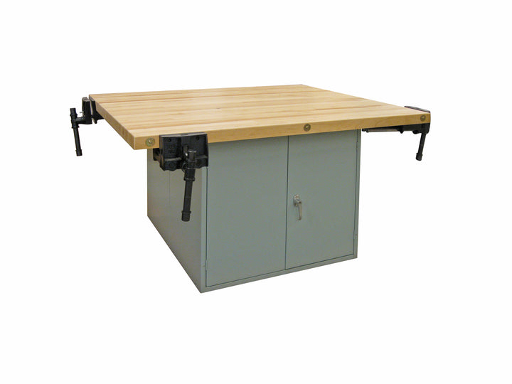 Hann DD4-4V Four Station Workbench with Double Door Steel Base and 4 Vises
