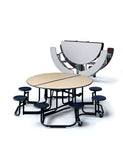 KI UFRD58/PY Uniframe Round Folding Cafeteria Table with 8 Stools and Black Frame 60"D x 29"H
