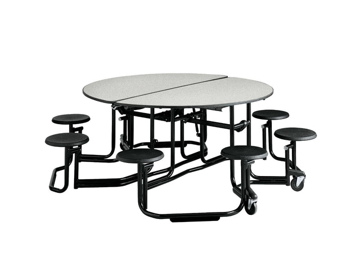 KI UFRD58/PY Uniframe Round Folding Cafeteria Table with 8 Stools and Black Frame 60"D x 27"H