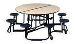 KI UFRD58/PY Uniframe Round Folding Cafeteria Table with 8 Stools and Black Frame 60"D x 27"H