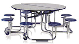 KI UFRD58/PY Uniframe Round Folding Cafeteria Table with 8 Stools and Chrome Frame 60"D x 27"H