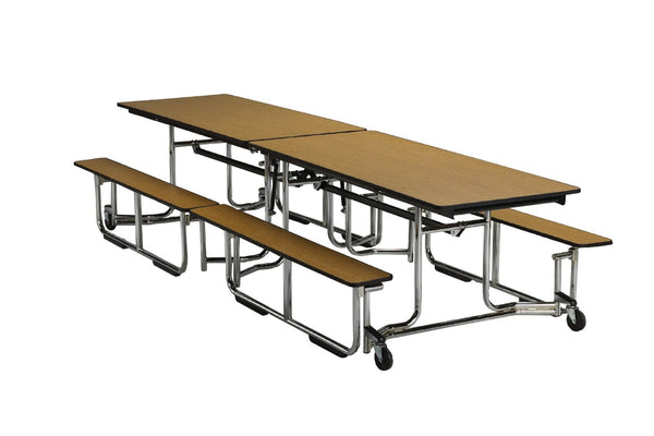 KI UF08BE Uniframe Rectangle Folding Cafeteria Table with Bench Seats 8'L x 27"H