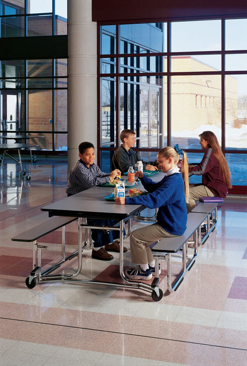 KI UF08BE Uniframe Rectangle Folding Cafeteria Table with Bench Seats 8 Foot