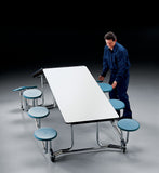 KI UF084/PY Uniframe Rectangle Folding Cafeteria Table with 8 Stools and Chrome Frame 8'L x 27"H