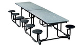 KI UF126/PY Uniframe Rectangle Folding Cafeteria Table with 12 Stools and Black Frame 12'L x 29"H